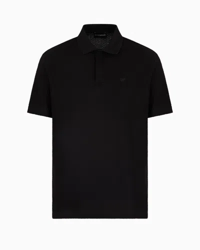 Emporio Armani Poloshirt Aus Jacquard-jersey Mit 3d-reliefeffekt In Black