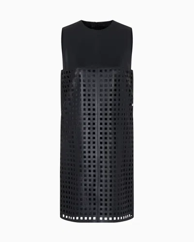 Emporio Armani Polygon Capsule Collection Dress In Vegetable-tanned Nappa Leather With Laser-cut Perforations In Black