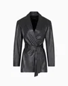 Emporio Armani Polygon Capsule Collection Lambskin Nappa Leather Jacket With Belt In Black