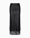 Emporio Armani Polygon Capsule Collection Midi Skirt In Vegetable-tanned Nappa Leather With Laser-cut Perforations In Black