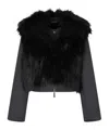 Emporio Armani Polygon Capsule Collection Two-in-one Wool Cloth Jacket With Faux Fur Gilet In Black