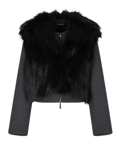 EMPORIO ARMANI FAUX-FUR LONG-SLEEVE JACKET