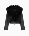 Emporio Armani Polygon Capsule Collection Two-in-one Wool Cloth Jacket With Faux Fur Gilet In Black