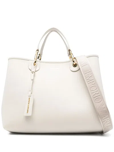 Emporio Armani Myea Cream Shopper Bag With Pouch In Camel Leather