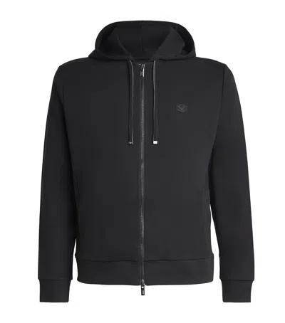 Emporio Armani Ponte-di-roma Knit Zip-up Hoodie In Black