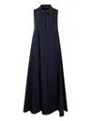 Emporio Armani Trapeze Cotton Poplin Maxi Shirtdress In Blue