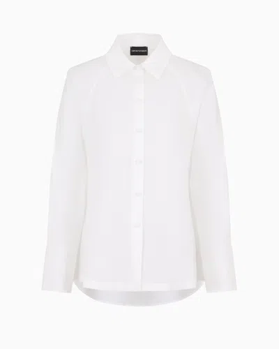 Emporio Armani Official Store Poplin Shirt With Asymmetric Hem And Stretch Peplum In White