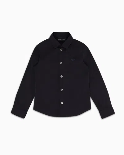 Emporio Armani Kids' Official Store Shirt With Monochromatic Eagle Embroidery In Navy Blue