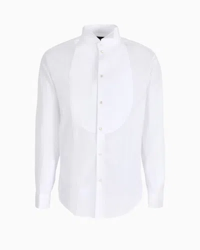 Emporio Armani Poplin Shirt With Waffle Plastron Front In White