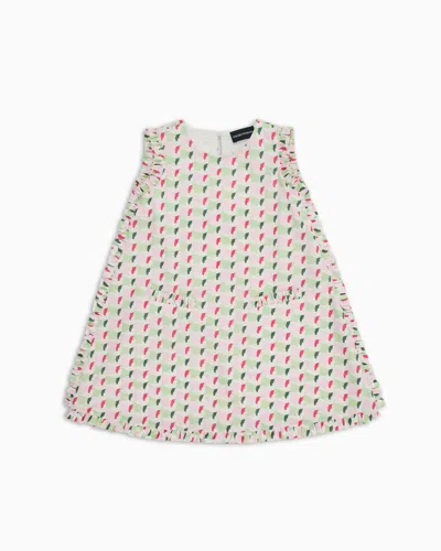 Emporio Armani Kids' Poplin Sleeveless Dress With All-over Print In Multicoloured