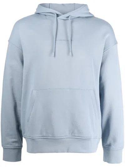 Emporio Armani Pouch-pocket Cotton Hoodie In Blue