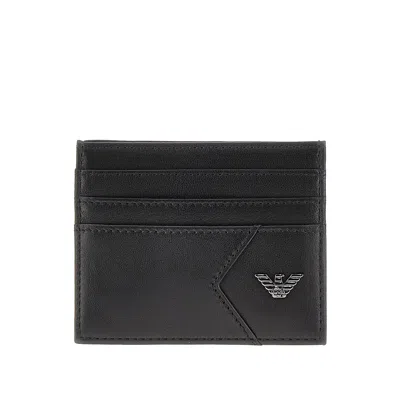 Emporio Armani Ppa Leather Cardholder With Eagle Detail In Brown