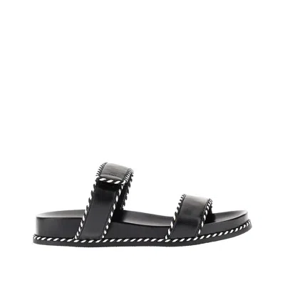 EMPORIO ARMANI PPA LEATHER DOUBLE-STRAP SLIDES