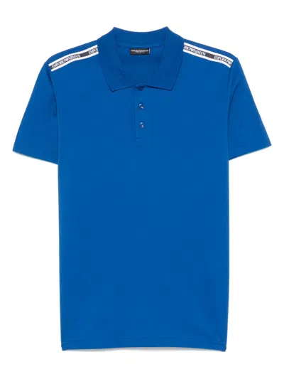 Emporio Armani Logo Cotton Polo Shirt In Blue