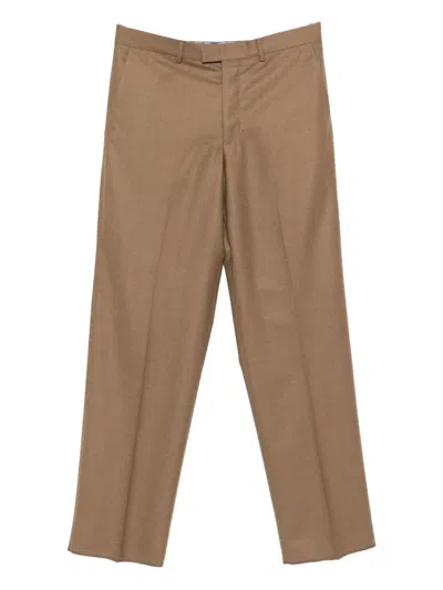 Emporio Armani Tailored Wool Trousers With Pockets And Crease In Brown
