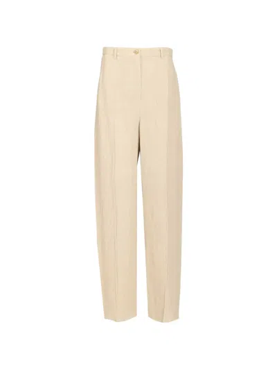 Emporio Armani Tailored Pleated Button Zip Fitted Trousers In Neutral