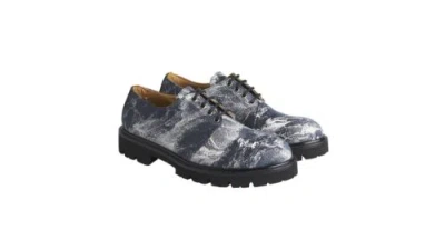 Pre-owned Emporio Armani Printed Amelie Fabric And Leather Derby In Blue