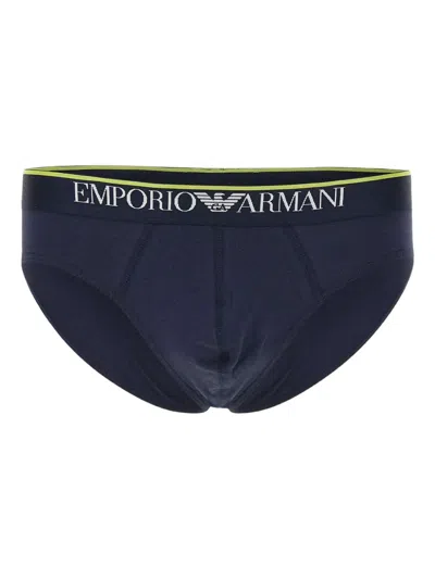 Emporio Armani Printed Briefs (pack Of Two) In Blue