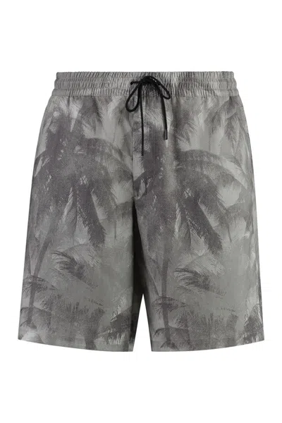 Emporio Armani Printed Cotton Bermuda Shorts In Grey