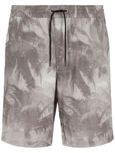 Emporio Armani Printed Cotton Blend Shorts In Grey