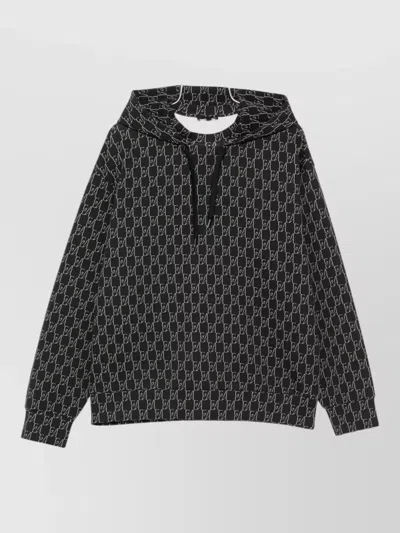 Emporio Armani Printed Cotton Hooded Sweatshirt Long Sleeves In Black