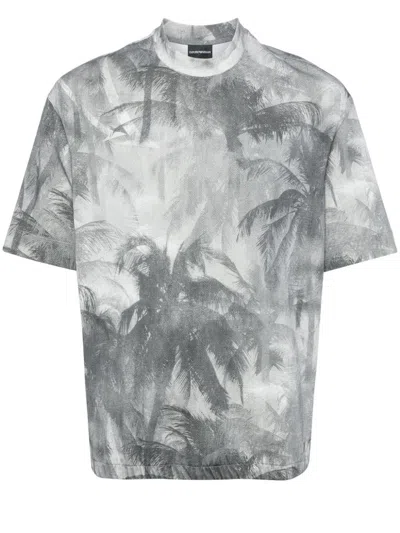 Emporio Armani Palm Tree-print Cotton T-shirt In Grey