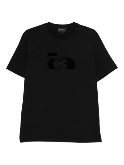 Emporio Armani Cotton T Shirt Featuring Front Print Crew Neck In Black