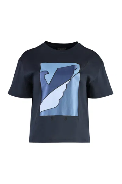 Emporio Armani Printed Cotton T-shirt In Blue