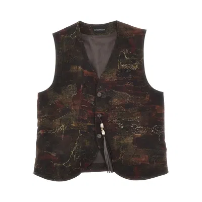 Emporio Armani Printed Cupro Vest In Brown