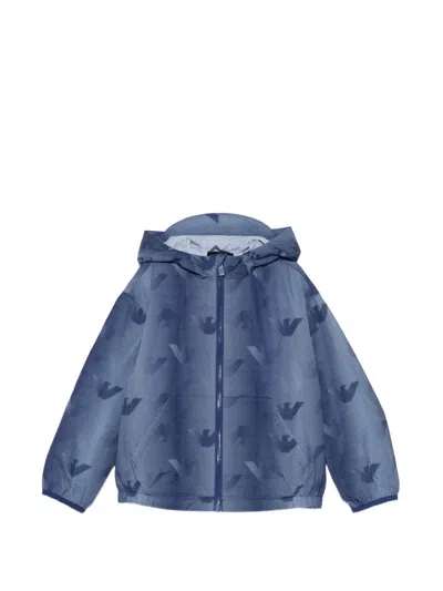 Emporio Armani Kids' Printed Hooded Jacket In Blue