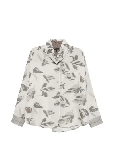 Emporio Armani Printed Linen Shirt In Gray