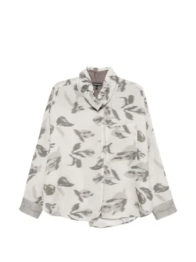 Emporio Armani Printed Linen Shirt In Gray