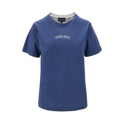Emporio Armani Printed Organic Cotton T-shirt In Blue