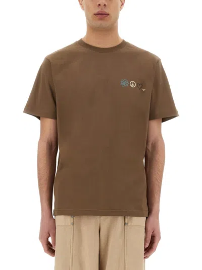 Emporio Armani Printed Organic Cotton T-shirt In Brown
