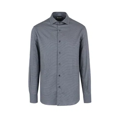 Emporio Armani Printed-pattern Long-sleeve Stretch Cotton Shirt In Gray