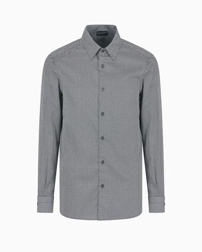 Emporio Armani Printed-pattern Stretch Cotton Shirt In Gray