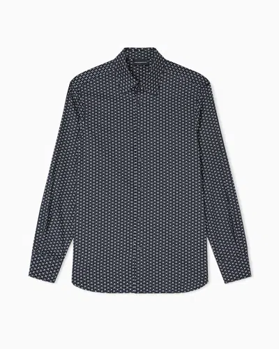 Emporio Armani Printed-pattern Stretch Cotton Shirt In Black