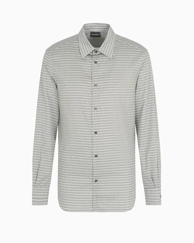Emporio Armani Printed-pattern Stretch Cotton Shirt In Neutral