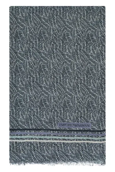 Emporio Armani Printed Scarf In Blue