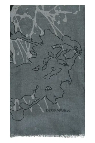 Emporio Armani Printed Scarf In Grey