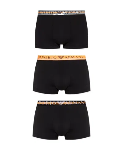 Emporio Armani Printed Set Of Three Briefs In Black