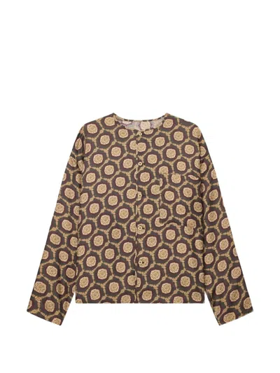 Emporio Armani Printed Short Jacket In Brown