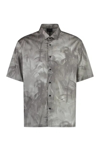 Emporio Armani Printed Short Sleeved Shirt In Grey