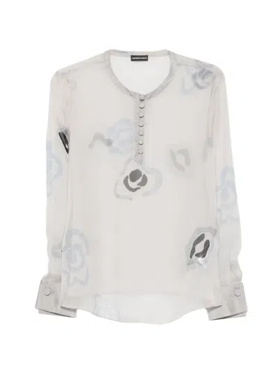 Emporio Armani Printed Silk Blouse In White