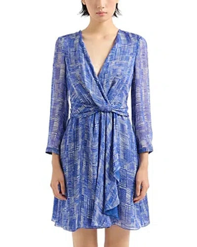Emporio Armani Printed Silk Dress In Striped Blue