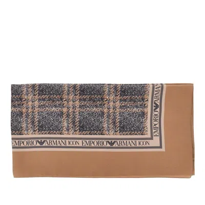 Emporio Armani Printed Silk Scarf In Brown