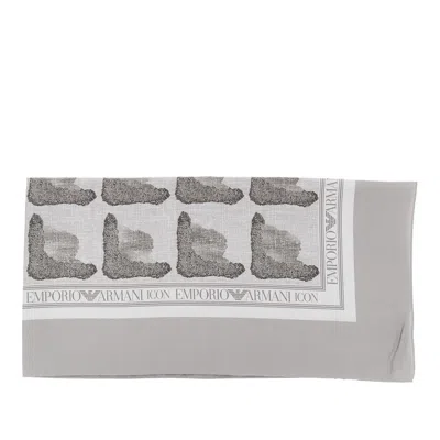 Emporio Armani Printed Silk Scarf In Gray