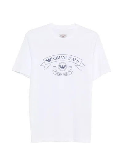 Emporio Armani Mens Blanc De Blanc Graphic-print Cotton T-shirt In White