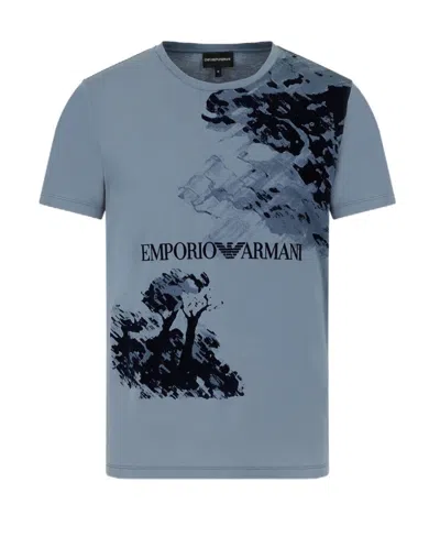 Emporio Armani Printed T-shirt With Round Neck In Gray