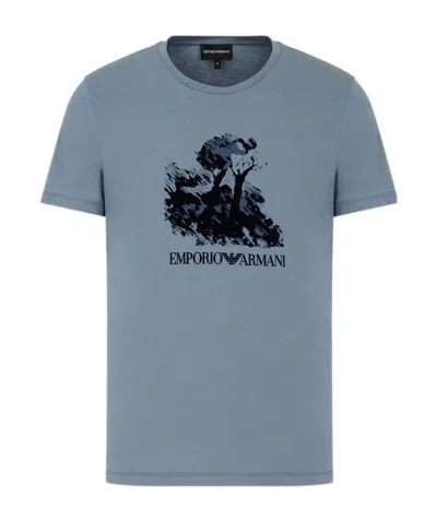 Emporio Armani Printed T-shirt With Round Neck In Gray